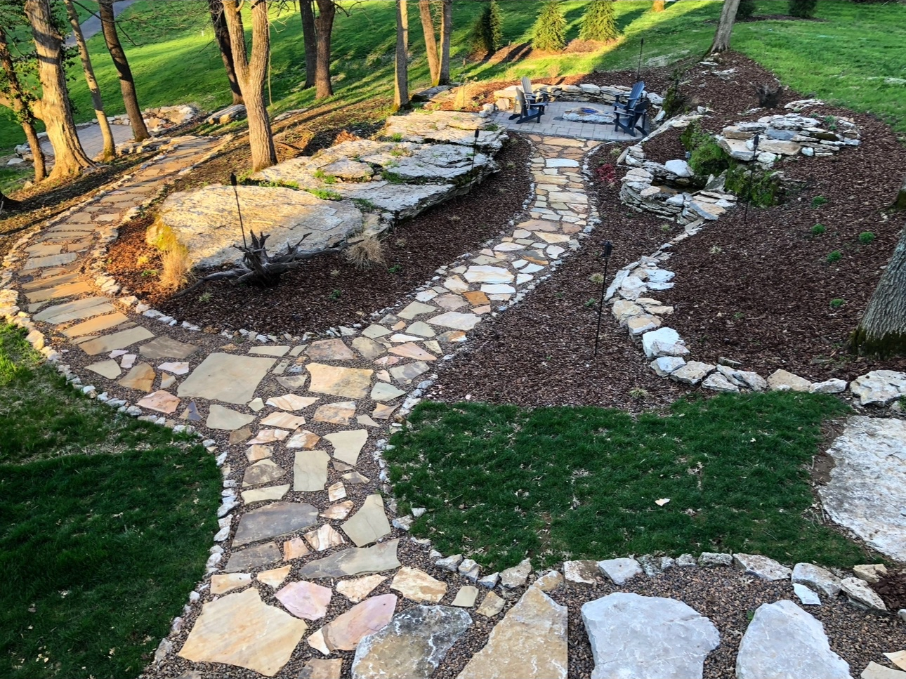 Natural stone pathway with landscaping in Richmond, Kentucky